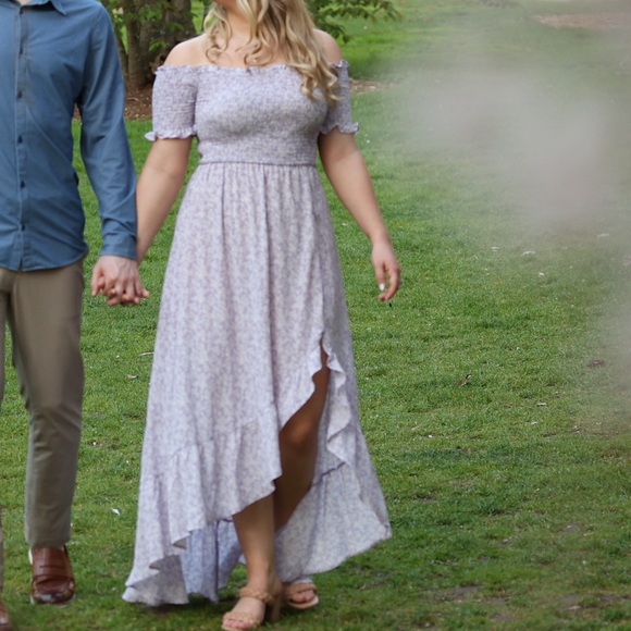 Francesca's Collections Dresses & Skirts - Francesca's Collections Lavender Floral Off-Shoulder Maxi Dress
